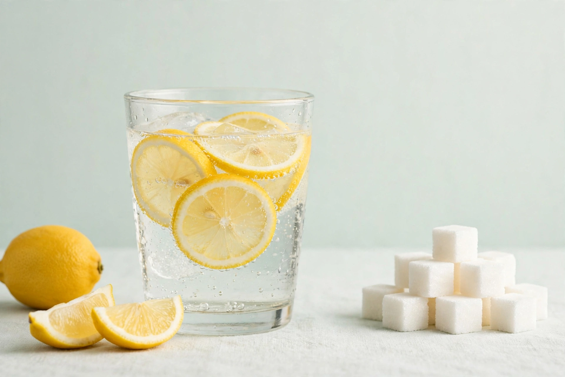 Sugar-free electrolyte drinks and citrus on a kitchen counter